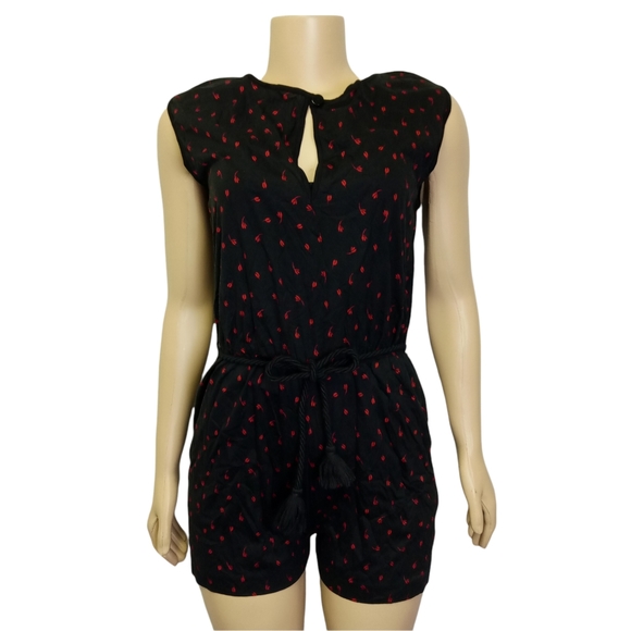 A.P.C. Black short Romper with Red Flowers M - Picture 1 of 11